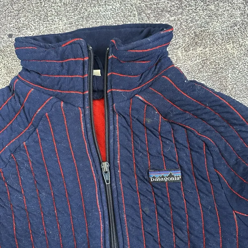 Men's Vintage 80's Patagonia Navy Blue Red Quilted Baseball Bomber Jacket Sz M